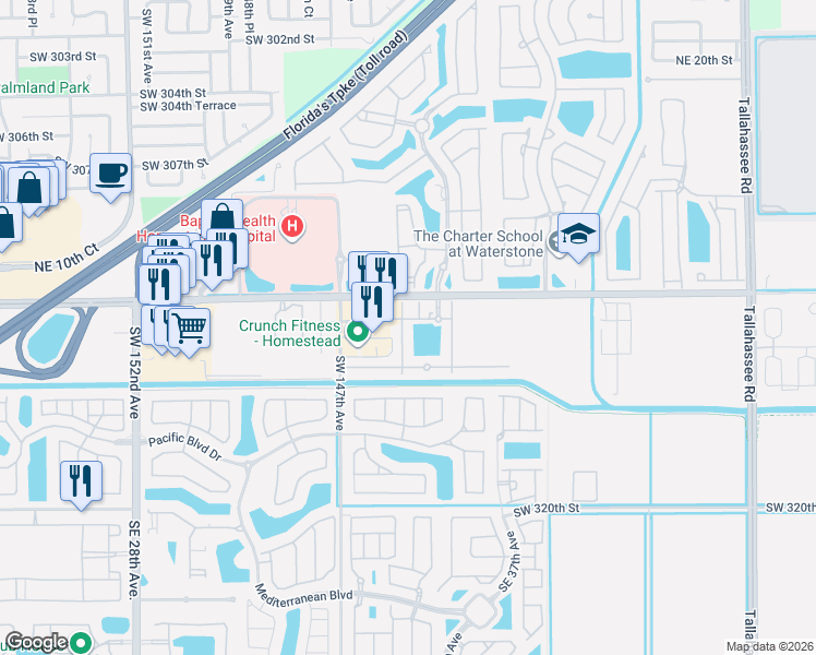 map of restaurants, bars, coffee shops, grocery stores, and more near 561 Northeast 33rd Terrace in Homestead
