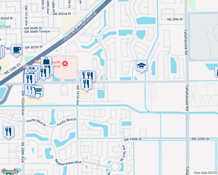 map of restaurants, bars, coffee shops, grocery stores, and more near 709 Northeast 35th Avenue in Homestead