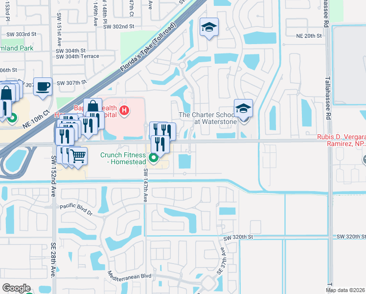 map of restaurants, bars, coffee shops, grocery stores, and more near 783 Northeast 33rd Terrace in Homestead