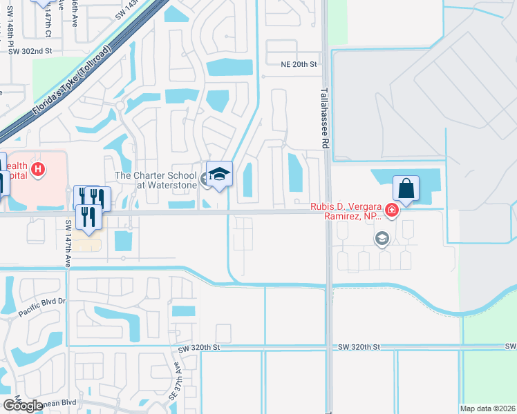 map of restaurants, bars, coffee shops, grocery stores, and more near 4152 Northeast 9th Street in Homestead