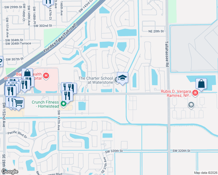 map of restaurants, bars, coffee shops, grocery stores, and more near 946 Northeast 37th Place in Homestead