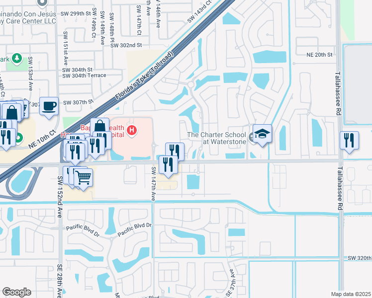 map of restaurants, bars, coffee shops, grocery stores, and more near 945 Northeast 33rd Terrace in Homestead