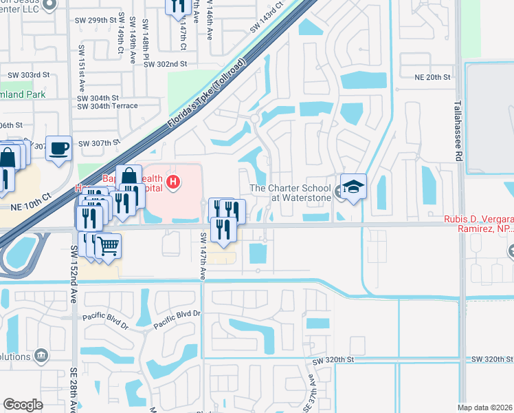 map of restaurants, bars, coffee shops, grocery stores, and more near 935 Northeast 33rd Terrace in Homestead