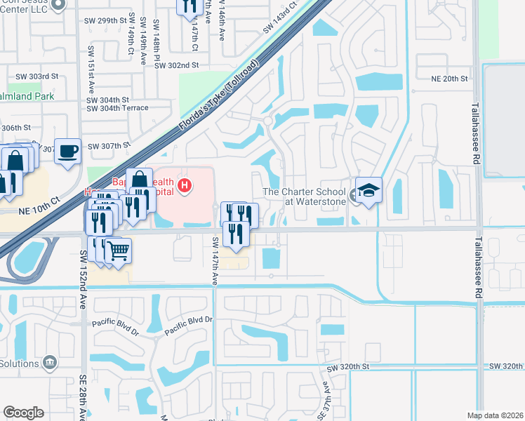 map of restaurants, bars, coffee shops, grocery stores, and more near 935 Northeast 33rd Terrace in Homestead