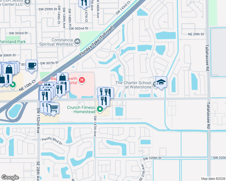 map of restaurants, bars, coffee shops, grocery stores, and more near 935 Northeast 33rd Terrace in Homestead