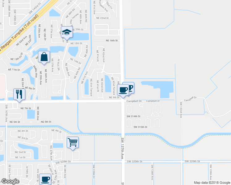 map of restaurants, bars, coffee shops, grocery stores, and more near 954 Northeast 42nd Terrace in Homestead
