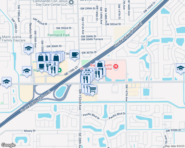 map of restaurants, bars, coffee shops, grocery stores, and more near 968 Northeast 30th Avenue in Homestead