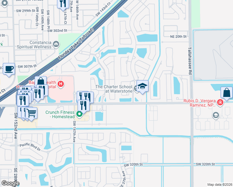 map of restaurants, bars, coffee shops, grocery stores, and more near 931 Northeast 36th Avenue in Homestead