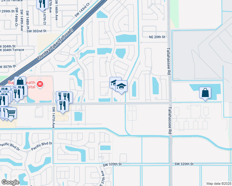 map of restaurants, bars, coffee shops, grocery stores, and more near 855 Waterstone Way in Homestead