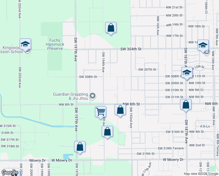 map of restaurants, bars, coffee shops, grocery stores, and more near 19335 Southwest 310th Street in Homestead