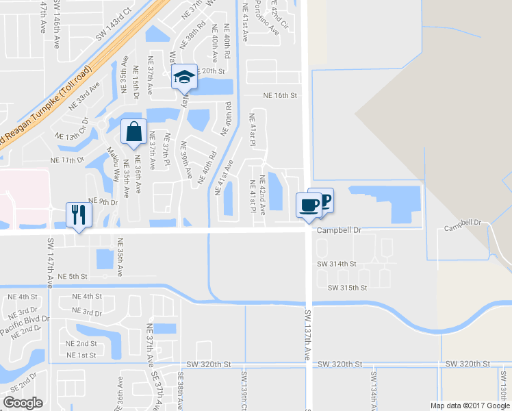 map of restaurants, bars, coffee shops, grocery stores, and more near 956 Northeast 42nd Avenue in Homestead