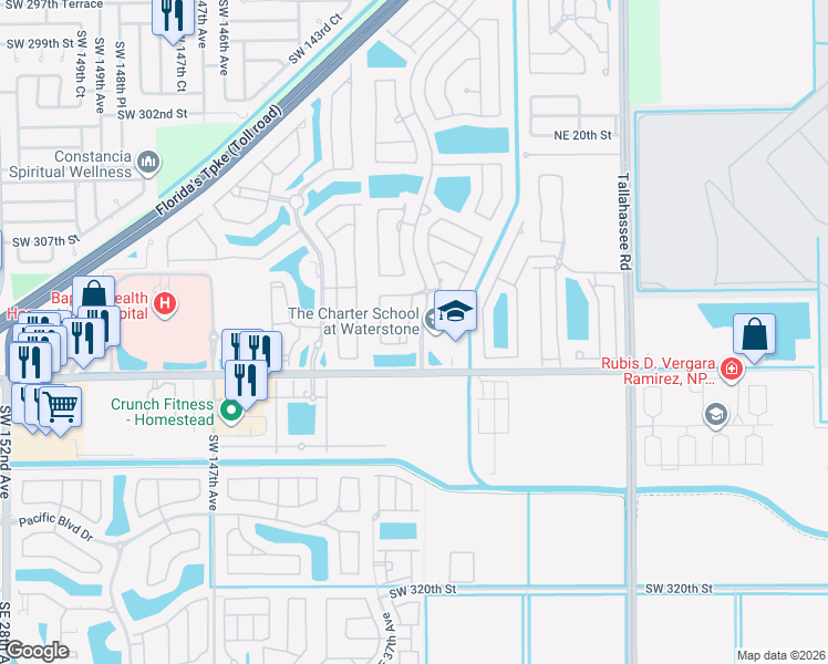 map of restaurants, bars, coffee shops, grocery stores, and more near 946 Northeast 37th Place in Homestead
