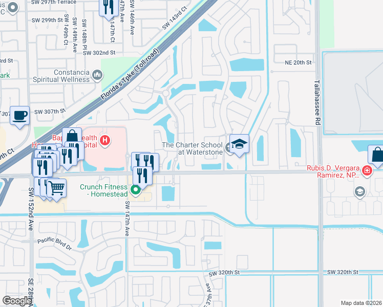 map of restaurants, bars, coffee shops, grocery stores, and more near 931 Northeast 36th Avenue in Homestead