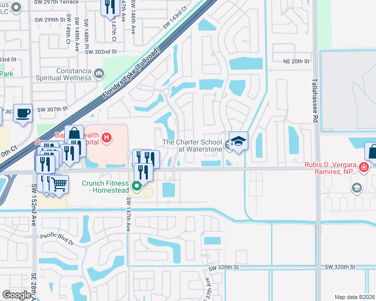 map of restaurants, bars, coffee shops, grocery stores, and more near 931 Northeast 36th Avenue in Homestead