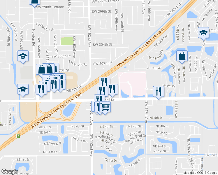 map of restaurants, bars, coffee shops, grocery stores, and more near 925 Northeast 30th Terrace in Homestead