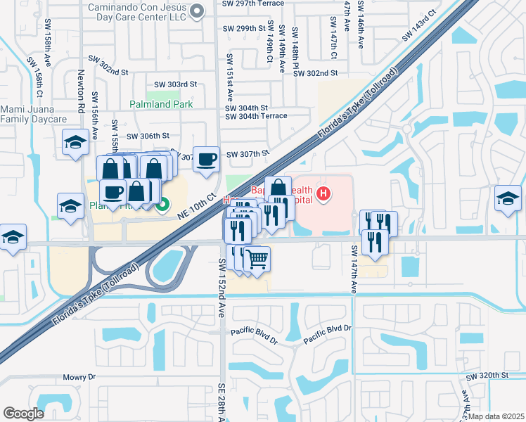 map of restaurants, bars, coffee shops, grocery stores, and more near 925 Northeast 30th Terrace in Homestead