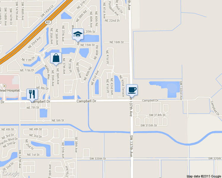 map of restaurants, bars, coffee shops, grocery stores, and more near 956 Northeast 42nd Avenue in Homestead
