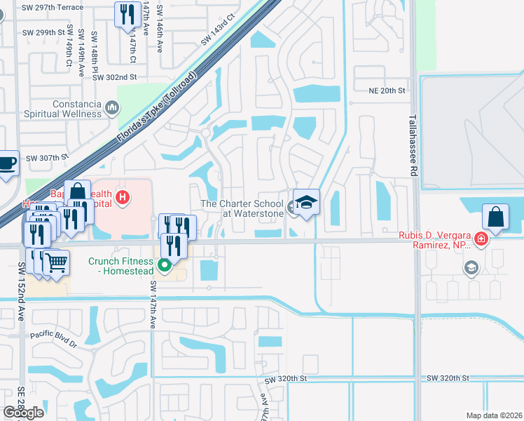 map of restaurants, bars, coffee shops, grocery stores, and more near 971 Northeast 37th Avenue in Homestead