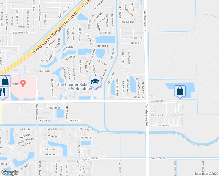map of restaurants, bars, coffee shops, grocery stores, and more near 855 Waterstone Way in Homestead