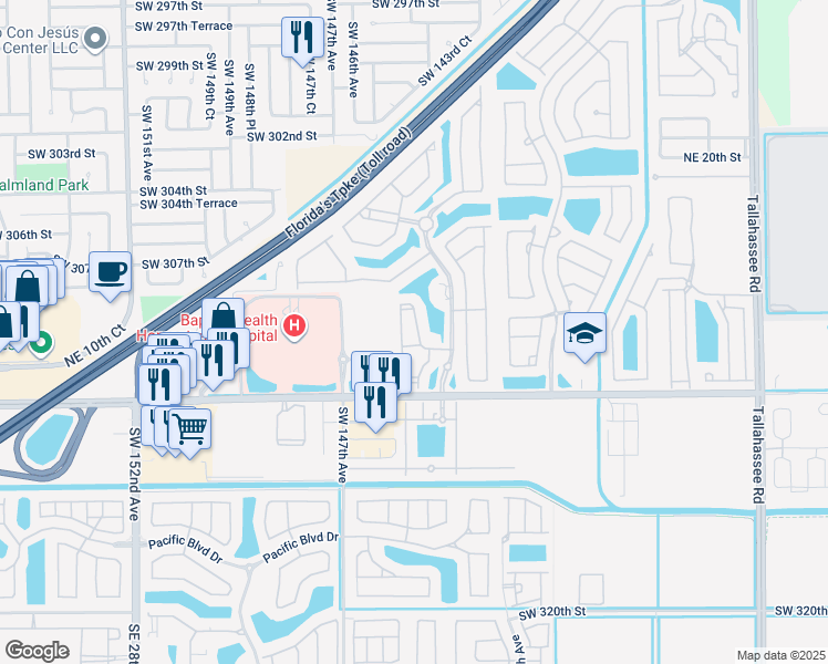 map of restaurants, bars, coffee shops, grocery stores, and more near 3395 Northeast 9th Drive in Homestead