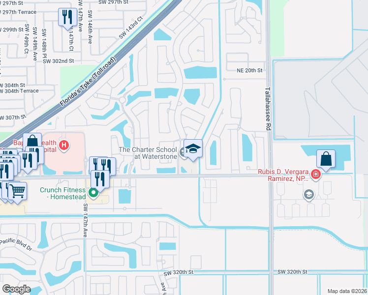 map of restaurants, bars, coffee shops, grocery stores, and more near 1032 Northeast 39th Avenue in Homestead