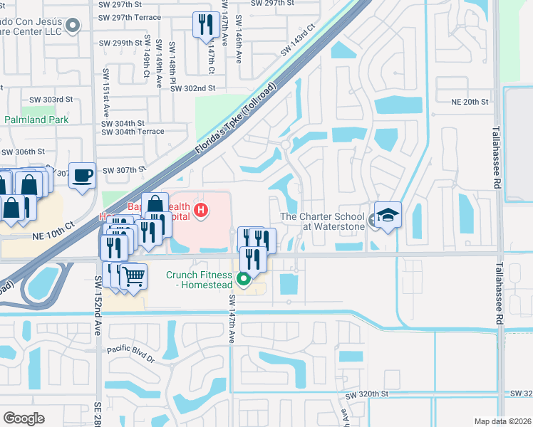 map of restaurants, bars, coffee shops, grocery stores, and more near 3395 Northeast 9th Drive in Homestead