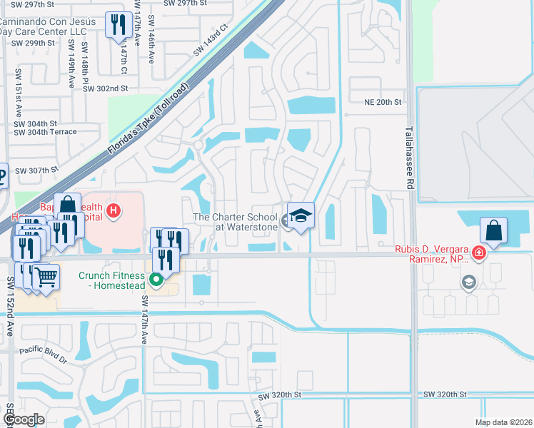 map of restaurants, bars, coffee shops, grocery stores, and more near 3749 Northeast 10th Court in Homestead