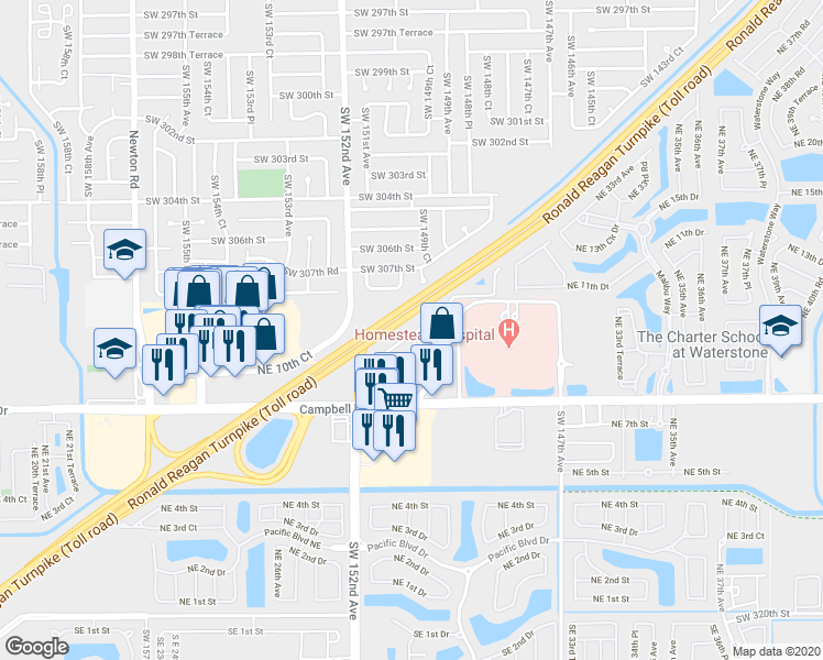 map of restaurants, bars, coffee shops, grocery stores, and more near 1028 Northeast 30th Avenue in Homestead