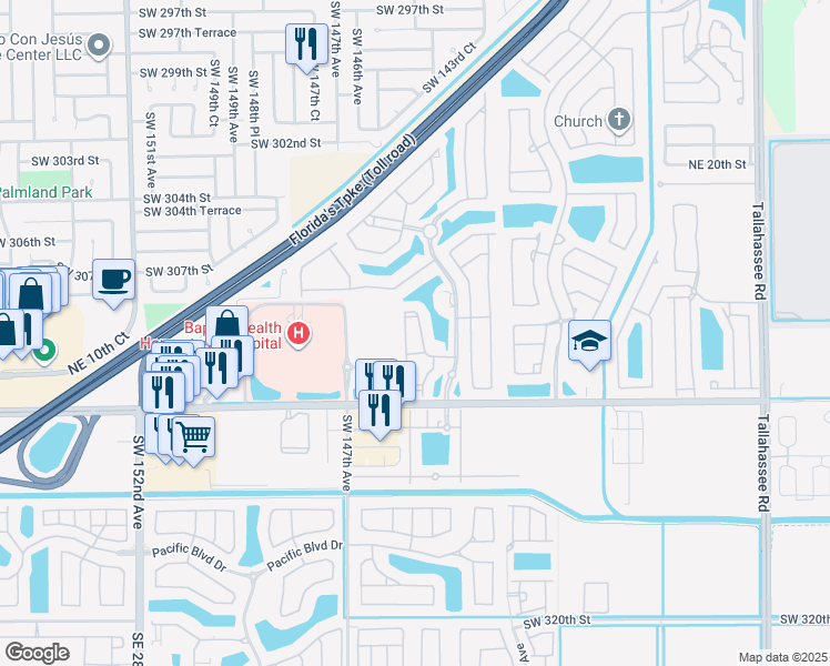 map of restaurants, bars, coffee shops, grocery stores, and more near 3395 Northeast 9th Drive in Homestead