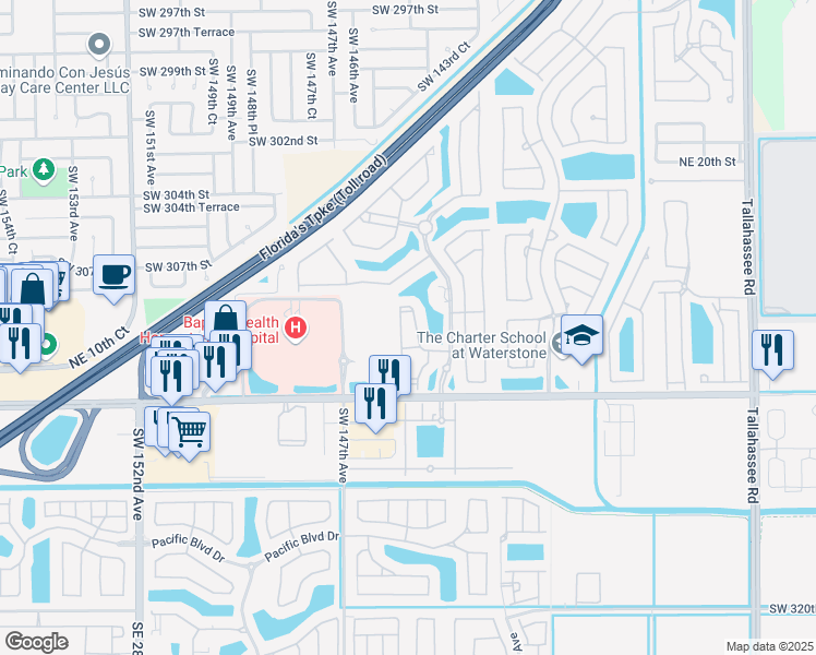 map of restaurants, bars, coffee shops, grocery stores, and more near 3395 Northeast 9th Drive in Homestead