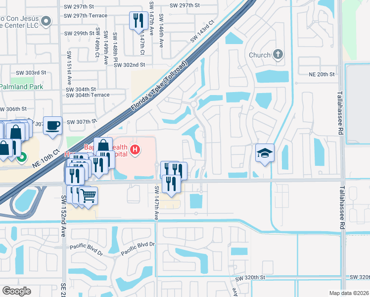 map of restaurants, bars, coffee shops, grocery stores, and more near 3395 Northeast 9th Drive in Homestead