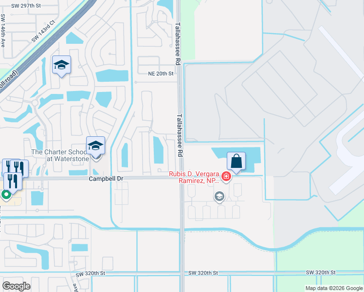 map of restaurants, bars, coffee shops, grocery stores, and more near 30899 Southwest 137th Avenue in Homestead