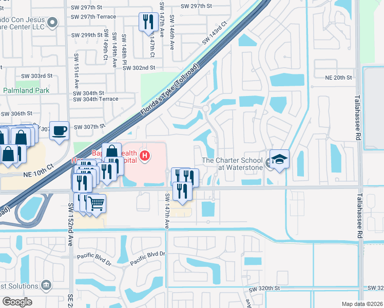 map of restaurants, bars, coffee shops, grocery stores, and more near 3395 Northeast 9th Drive in Homestead