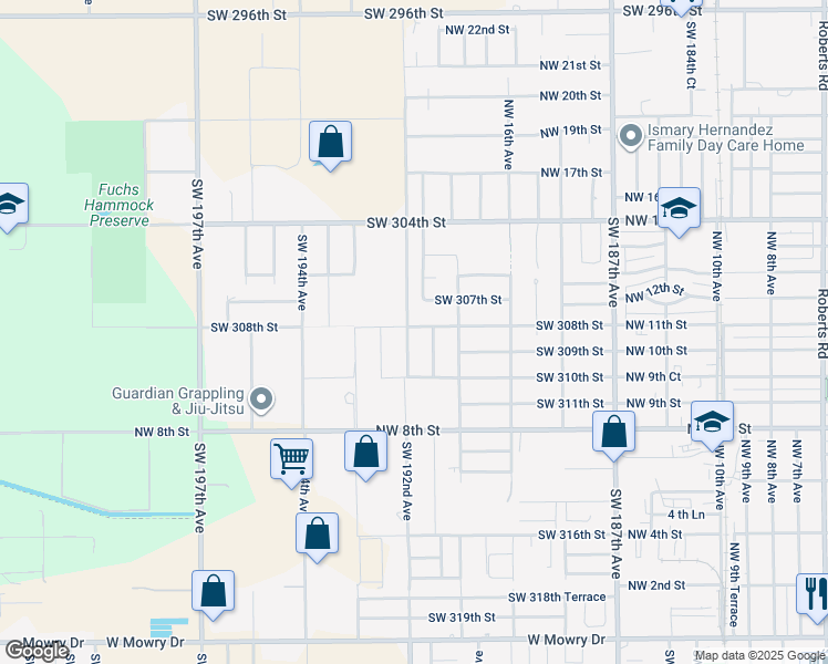 map of restaurants, bars, coffee shops, grocery stores, and more near 30821 Southwest 192nd Avenue in Homestead