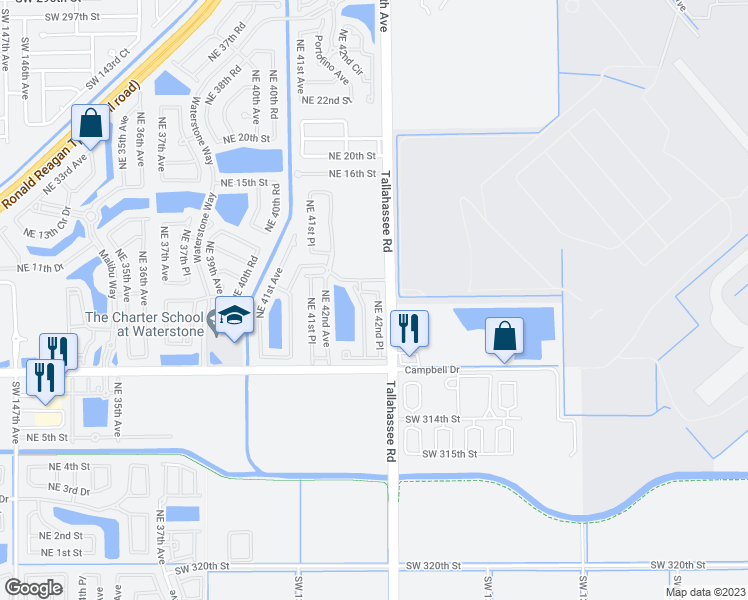 map of restaurants, bars, coffee shops, grocery stores, and more near 1048 Northeast 42nd Terrace in Homestead