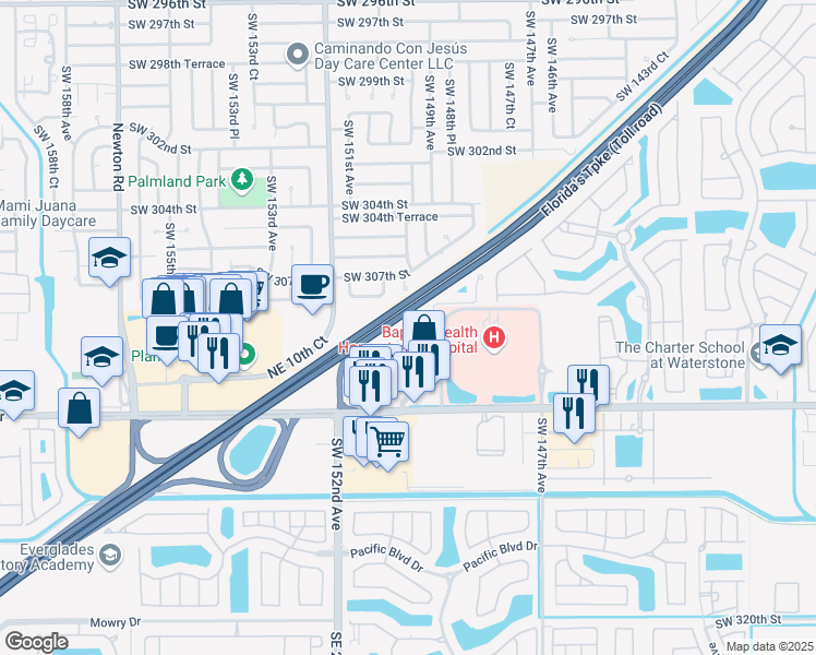 map of restaurants, bars, coffee shops, grocery stores, and more near 1048 Northeast 30th Avenue in Homestead