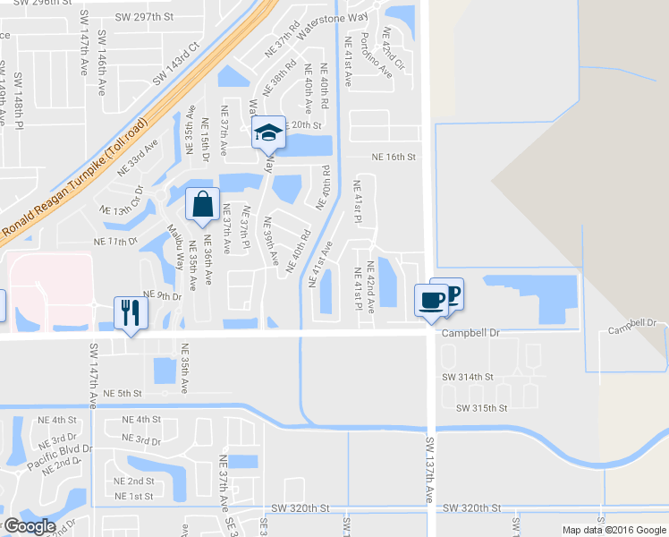 map of restaurants, bars, coffee shops, grocery stores, and more near 4122 Northeast 11th Drive in Homestead