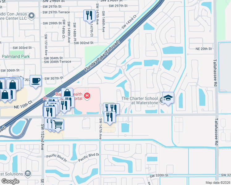 map of restaurants, bars, coffee shops, grocery stores, and more near 3395 Northeast 9th Drive in Homestead