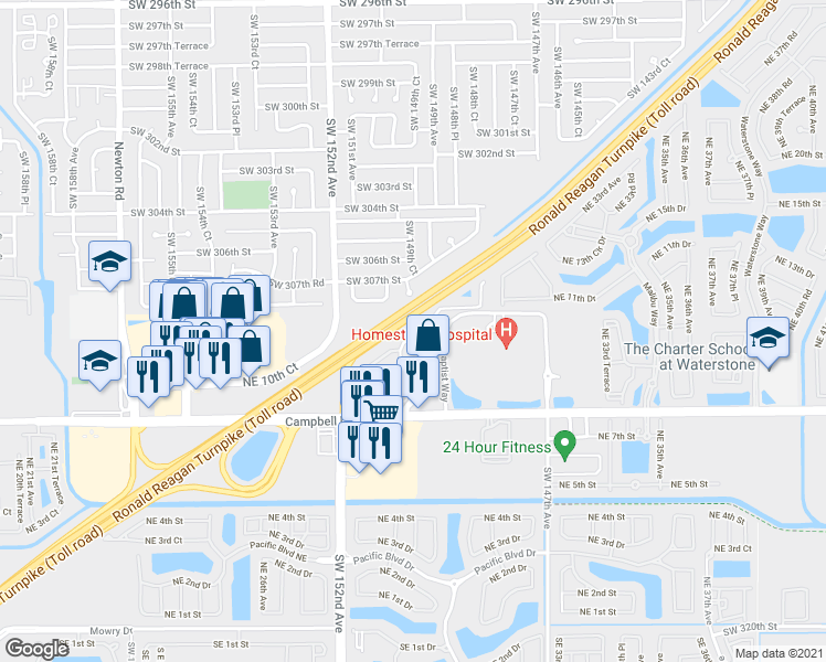 map of restaurants, bars, coffee shops, grocery stores, and more near 1057 Northeast 30th Avenue in Homestead
