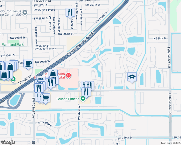 map of restaurants, bars, coffee shops, grocery stores, and more near 3395 Northeast 9th Drive in Homestead