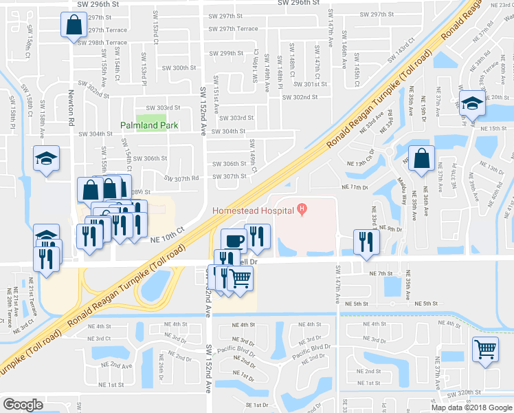 map of restaurants, bars, coffee shops, grocery stores, and more near 1056 Northeast 30th Avenue in Homestead