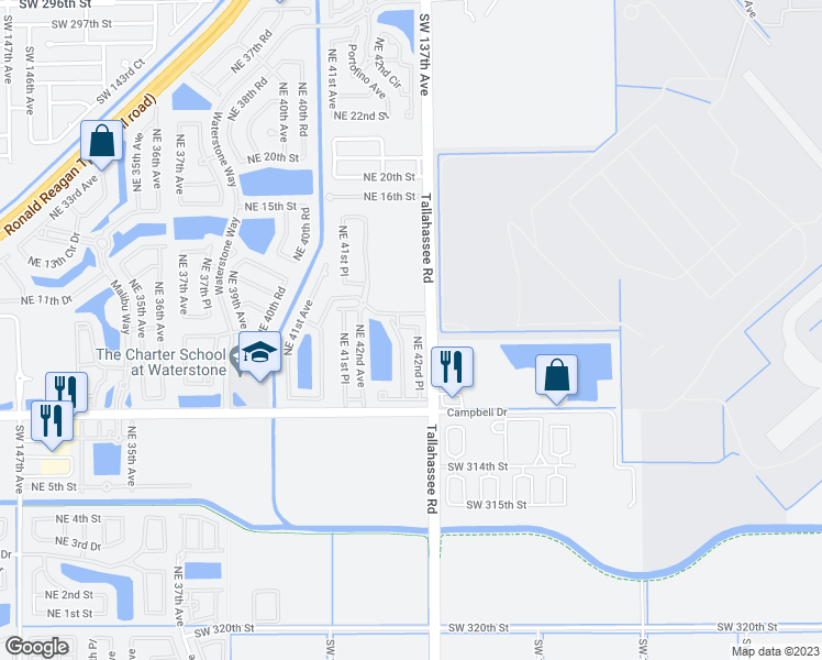 map of restaurants, bars, coffee shops, grocery stores, and more near 1048 Northeast 42nd Terrace in Homestead