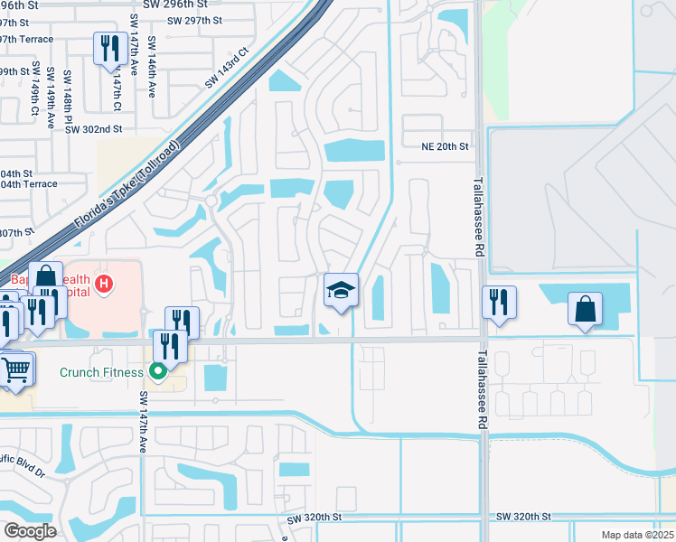 map of restaurants, bars, coffee shops, grocery stores, and more near 1048 Northeast 40th Road in Homestead