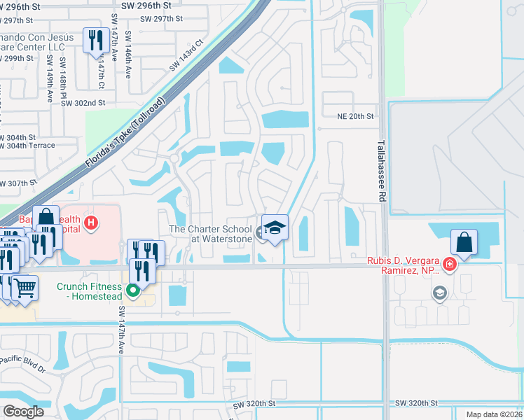 map of restaurants, bars, coffee shops, grocery stores, and more near 1032 Northeast 39th Avenue in Homestead