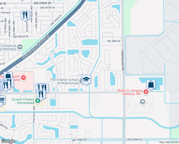 map of restaurants, bars, coffee shops, grocery stores, and more near 1052 Northeast 41st Avenue in Homestead