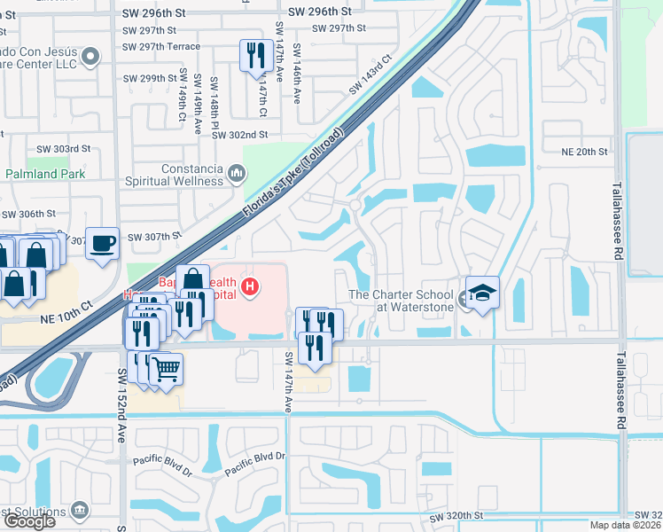 map of restaurants, bars, coffee shops, grocery stores, and more near 3395 Northeast 9th Drive in Homestead