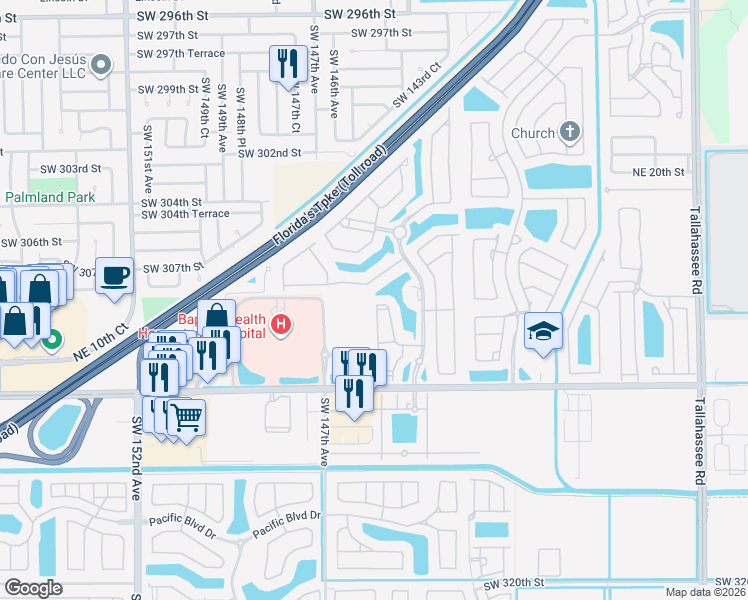 map of restaurants, bars, coffee shops, grocery stores, and more near 3395 Northeast 9th Drive in Homestead