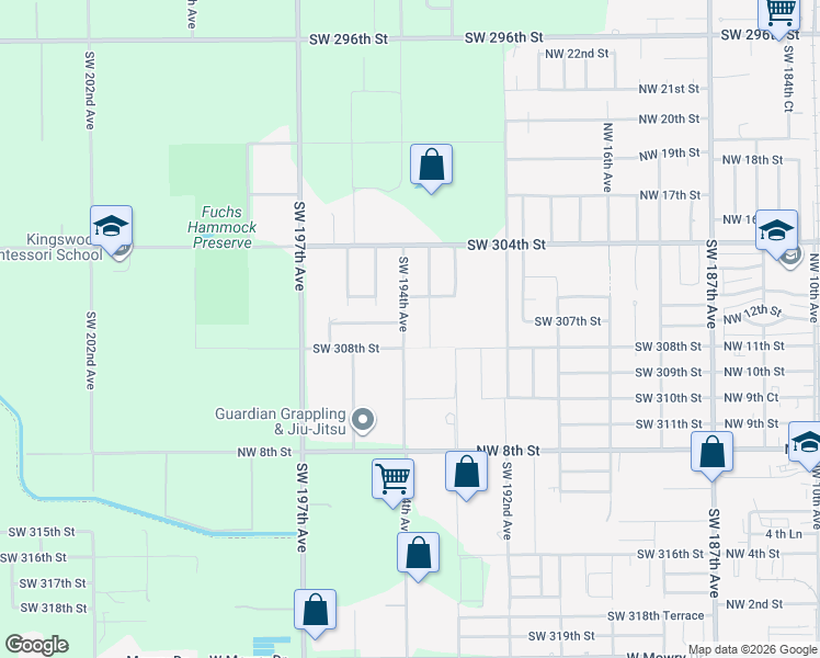 map of restaurants, bars, coffee shops, grocery stores, and more near 30661 Southwest 193rd Court in Homestead
