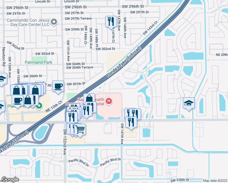 map of restaurants, bars, coffee shops, grocery stores, and more near 1170 Northeast 32nd Avenue in Homestead