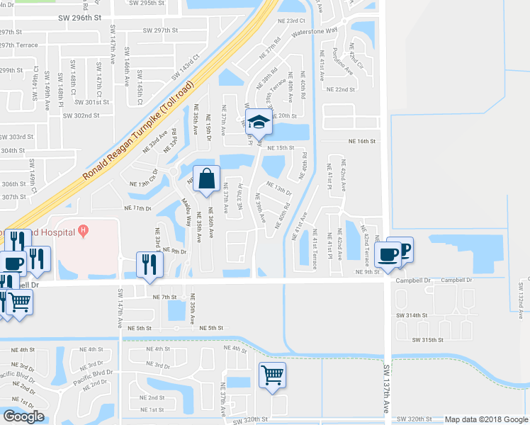 map of restaurants, bars, coffee shops, grocery stores, and more near 1137 Northeast 39th Avenue in Homestead